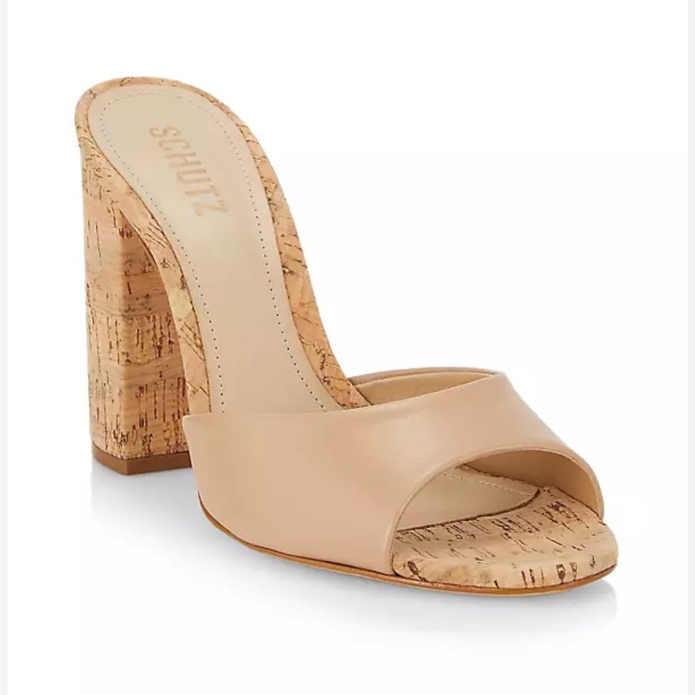 Schutz Tan Cork Block Heeled Sandals